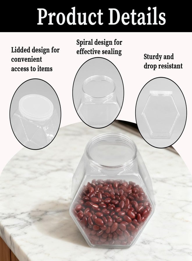UCEHIPAW 12 Pcs Hexagon Plastic Jars with Airtight Lids 30oz Transparent Reusable Cookie Jars Wide Mouth Coffee Candy Containers for Buffet Laundry Pod Dog Treat Gifts - Image 3